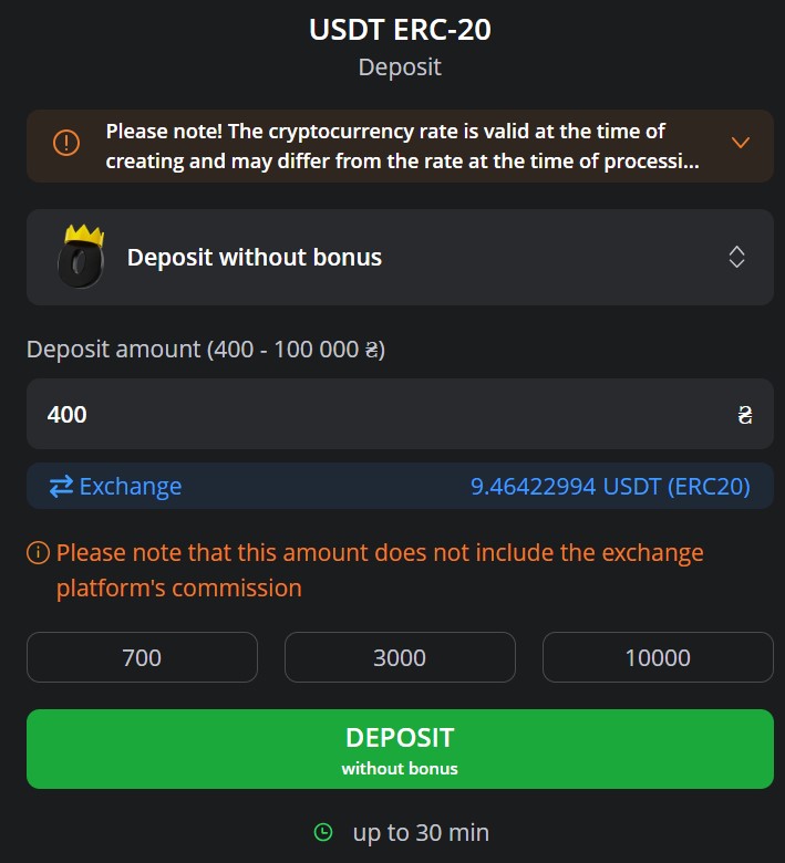 Deposit USDT